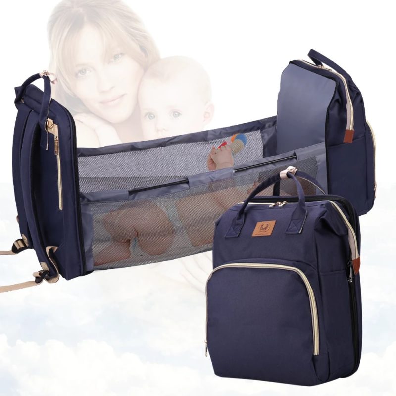 Multifunctional Diaper Backpack Bag with Foldable Baby Bed