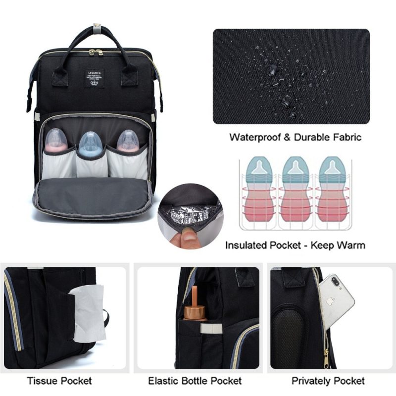 Large Capacity Multifunctional Diaper Backpack Bag with Foldable Baby Bed