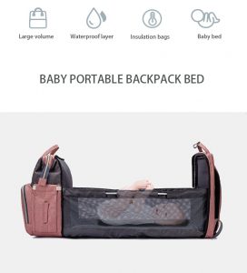 Large Capacity Multifunctional Diaper Backpack Bag with Foldable Baby Bed