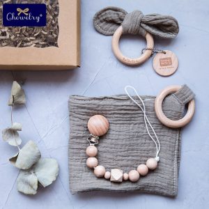 Pacifier Clip Chain, Teething Bracelet and Towel Box Set