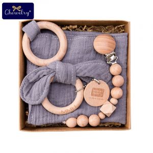 Pacifier Clip Chain, Teething Bracelet and Towel Box Set