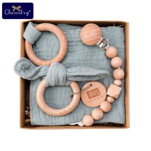 Pacifier Clip Chain, Teething Bracelet and Towel Box Set