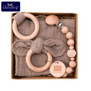 Pacifier Clip Chain, Teething Bracelet and Towel Box Set