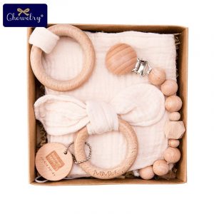 Pacifier Clip Chain, Teething Bracelet and Towel Box Set