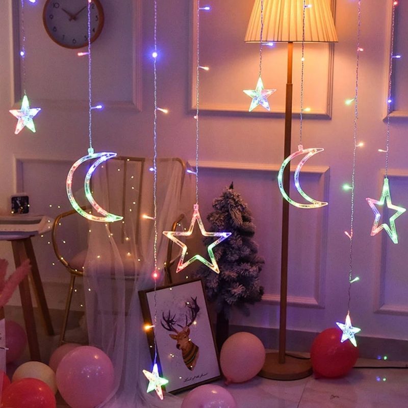110V 220V 3.5M LED Moon Star Fairy Curtain Lighting for Children Bedroom Decoration