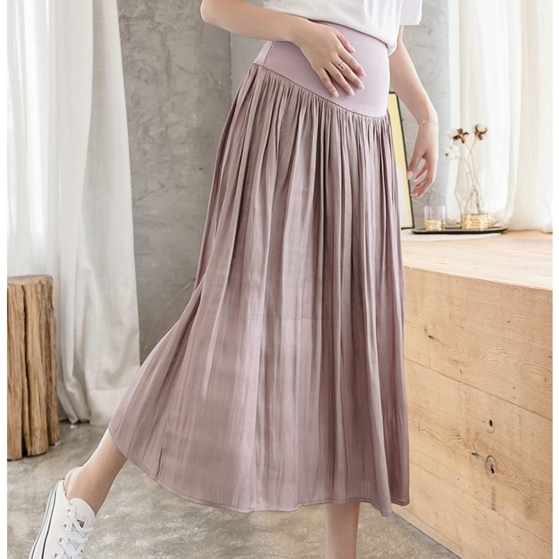 Elastic High Waist Maternity Midi Skirt