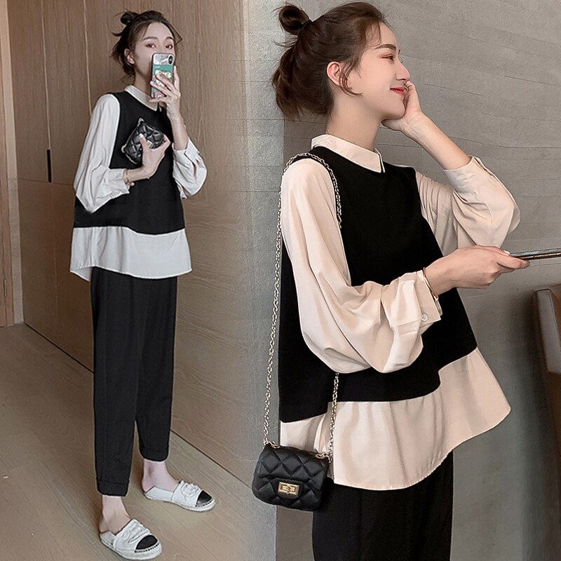 Trendy Casual Maternity Shirt & Belly Pants Set