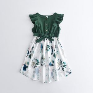 Fashionable Family Matching Mother Daughter Patchwork Floral Dress