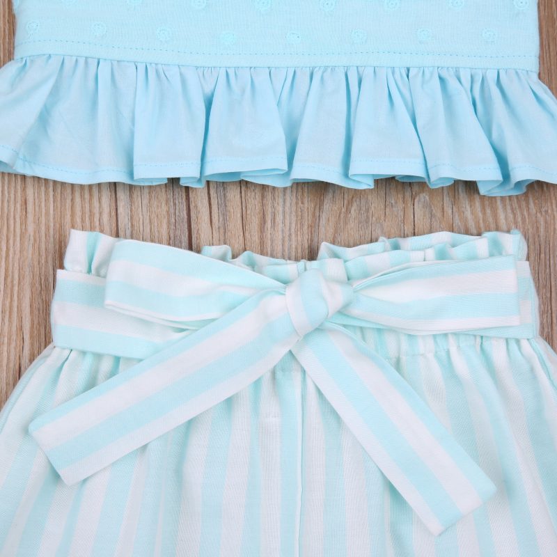 2Pcs Lace Strap Tops & Striped Long Pants Clothes Set