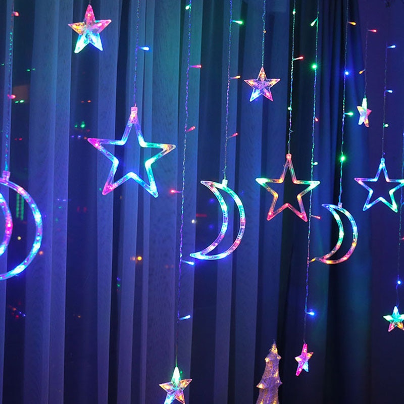 110V 220V 3.5M LED Moon Star Fairy Curtain Lighting for Children Bedroom Decoration