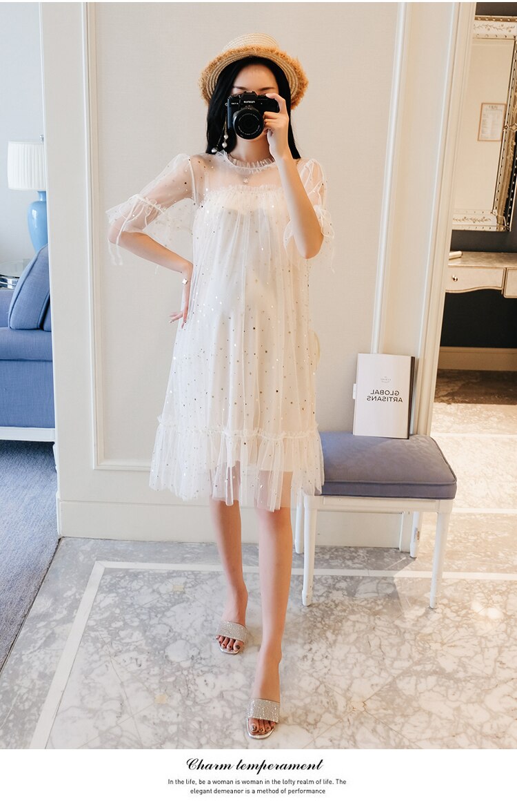 Elegant Korean Style Short Sleeve Maternity Dress