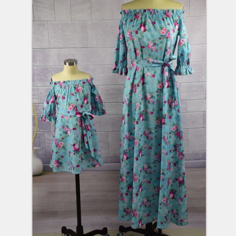 Lotus Sleeve Mom & Daughter Summer Printed Dress